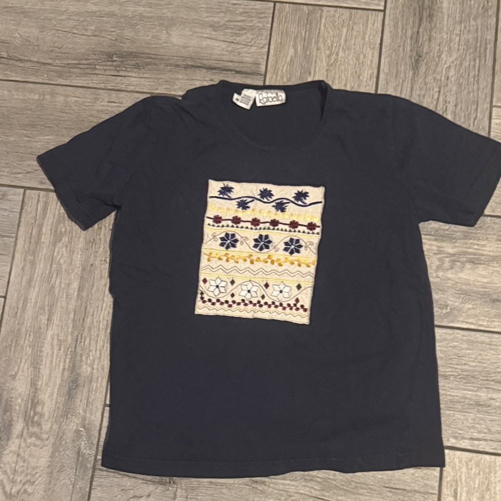 Navy Blue Kids Shirt with Embroidered Design